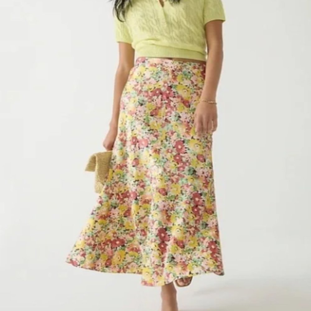 J. Crew Flared Slip Skirt in Painterly Floral
